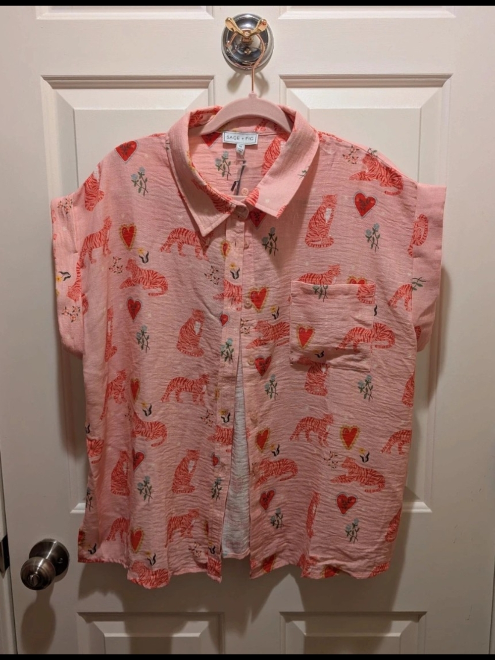 SAGE + FIG Pink Tiger Print Short-Sleeve Button-Down Shirt